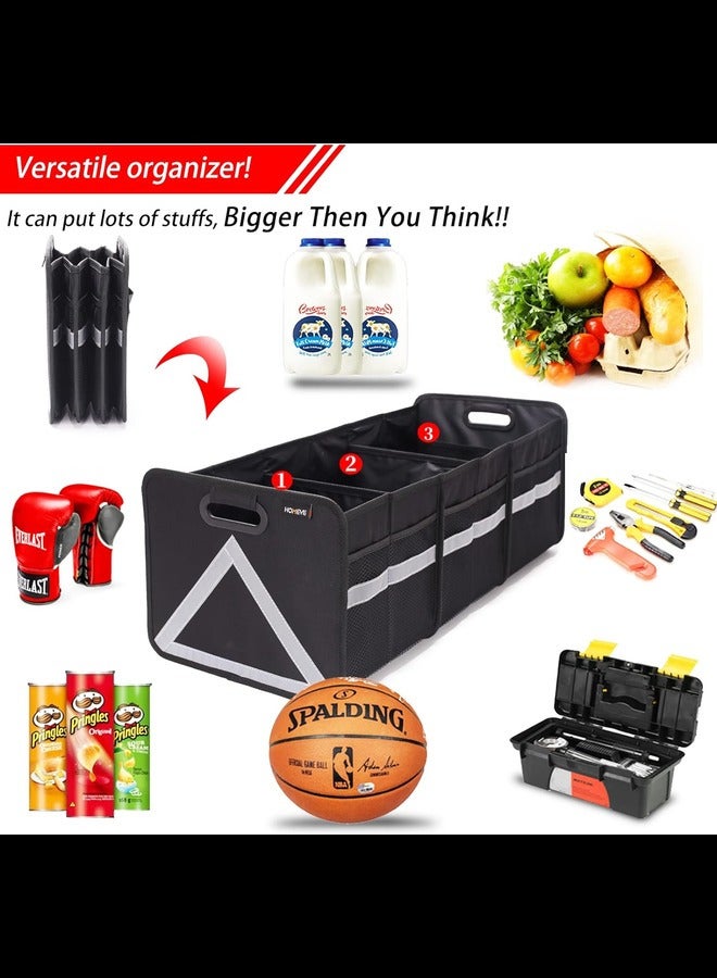 Large Collapsible Trunk Organizer with Multi Pockets, 3 Compartments Storage Organizer for Car, SUV, Minivan, Reinforced Handles, Foldable and Waterproof (Black, 3 Compart-Large) - Image 3