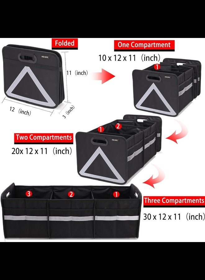 Large Collapsible Trunk Organizer with Multi Pockets, 3 Compartments Storage Organizer for Car, SUV, Minivan, Reinforced Handles, Foldable and Waterproof (Black, 3 Compart-Large) - Image 4