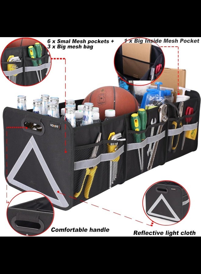 Large Collapsible Trunk Organizer with Multi Pockets, 3 Compartments Storage Organizer for Car, SUV, Minivan, Reinforced Handles, Foldable and Waterproof (Black, 3 Compart-Large) - Image 5