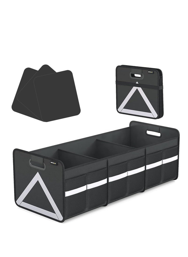 Large Collapsible Trunk Organizer with Multi Pockets, 3 Compartments Storage Organizer for Car, SUV, Minivan, Reinforced Handles, Foldable and Waterproof (Black, 3 Compart-Large) - Image 1