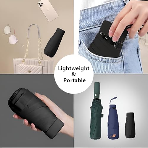 Contacts Women’s Mini Travel Umbrella with Capsule Case, Compact Lightweight UV Protection Parasol, Portable Windproof Purse Umbrella (Black) - Image 2