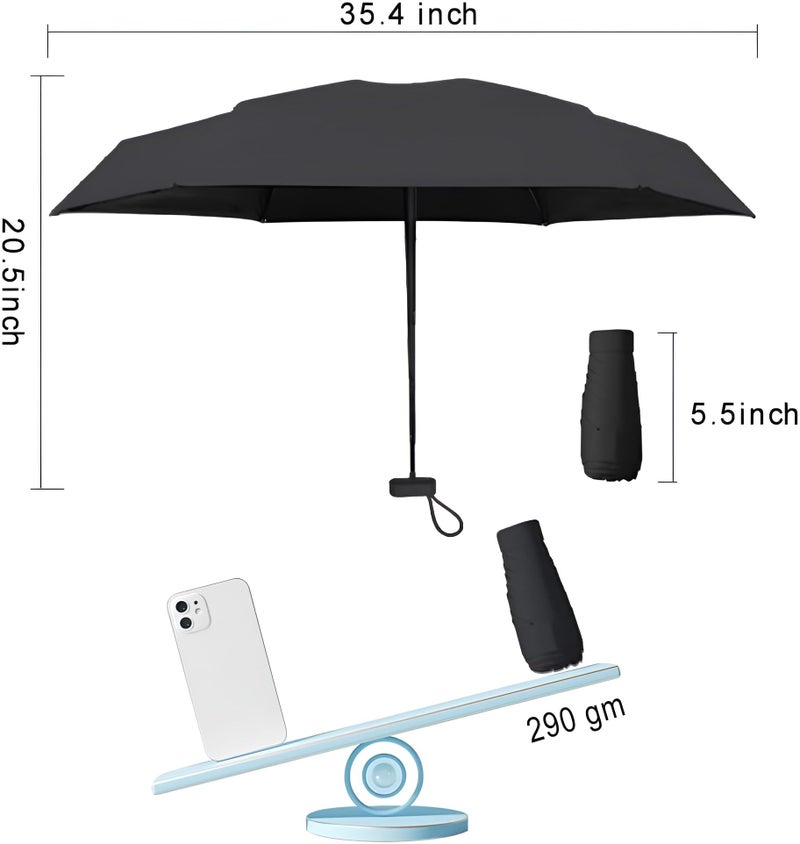 Contacts Women’s Mini Travel Umbrella with Capsule Case, Compact Lightweight UV Protection Parasol, Portable Windproof Purse Umbrella (Black) - Image 4
