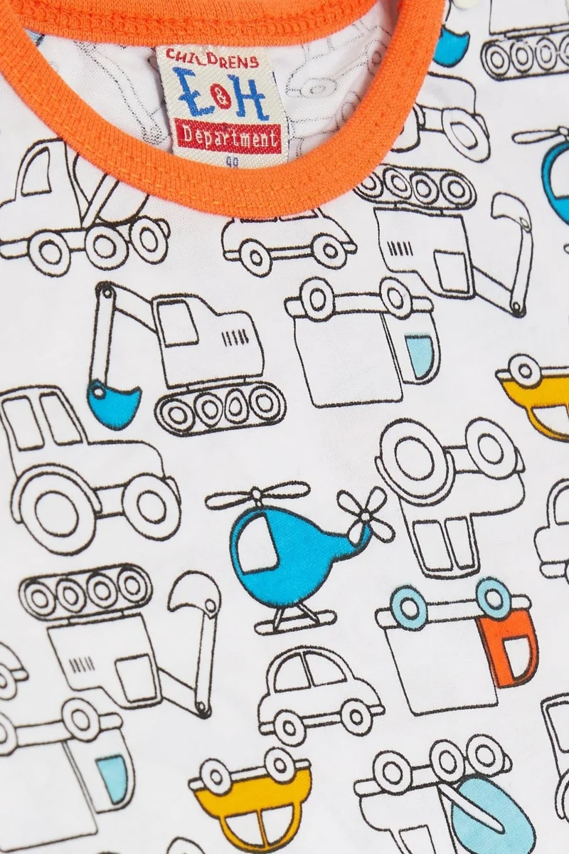 Breeze Girls & Boys Baby Boy Pajama Set, Vehicle Patterned, 9 Months-3 Years, White