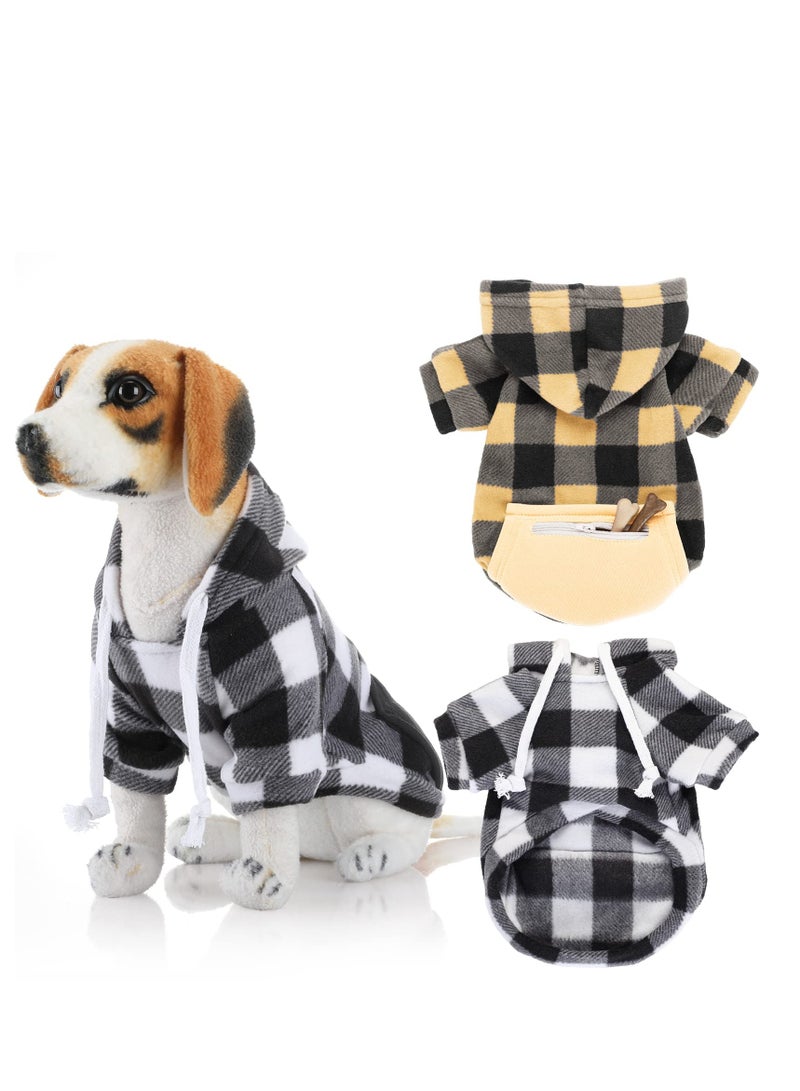 SYOSI 2 Pieces Plaid Dog Hoodies Buffalo Dog Hooded Sweatshirts Dog Cold Weather Coats Pet Clothes Apparel with Pocket for Small Medium Dogs (Black White, Beige Black,Medium) - Image 1