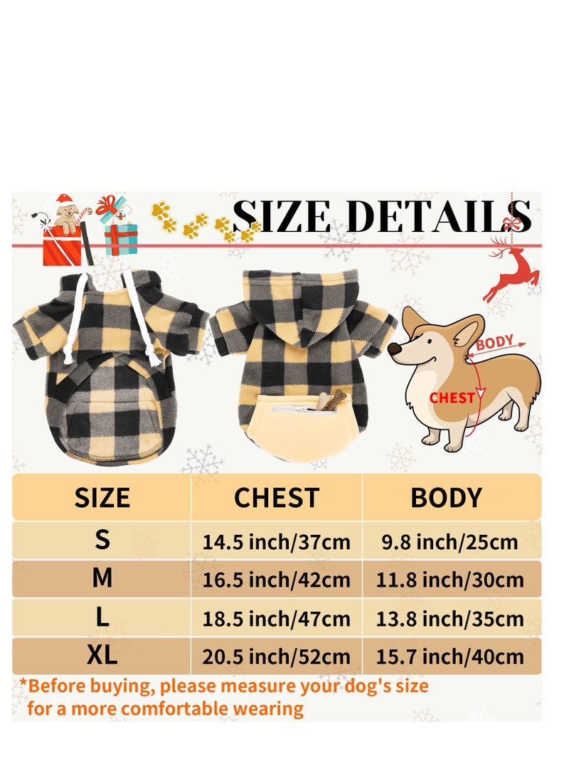 SYOSI 2 Pieces Plaid Dog Hoodies Buffalo Dog Hooded Sweatshirts Dog Cold Weather Coats Pet Clothes Apparel with Pocket for Small Medium Dogs (Black White, Beige Black,Medium) - Image 2