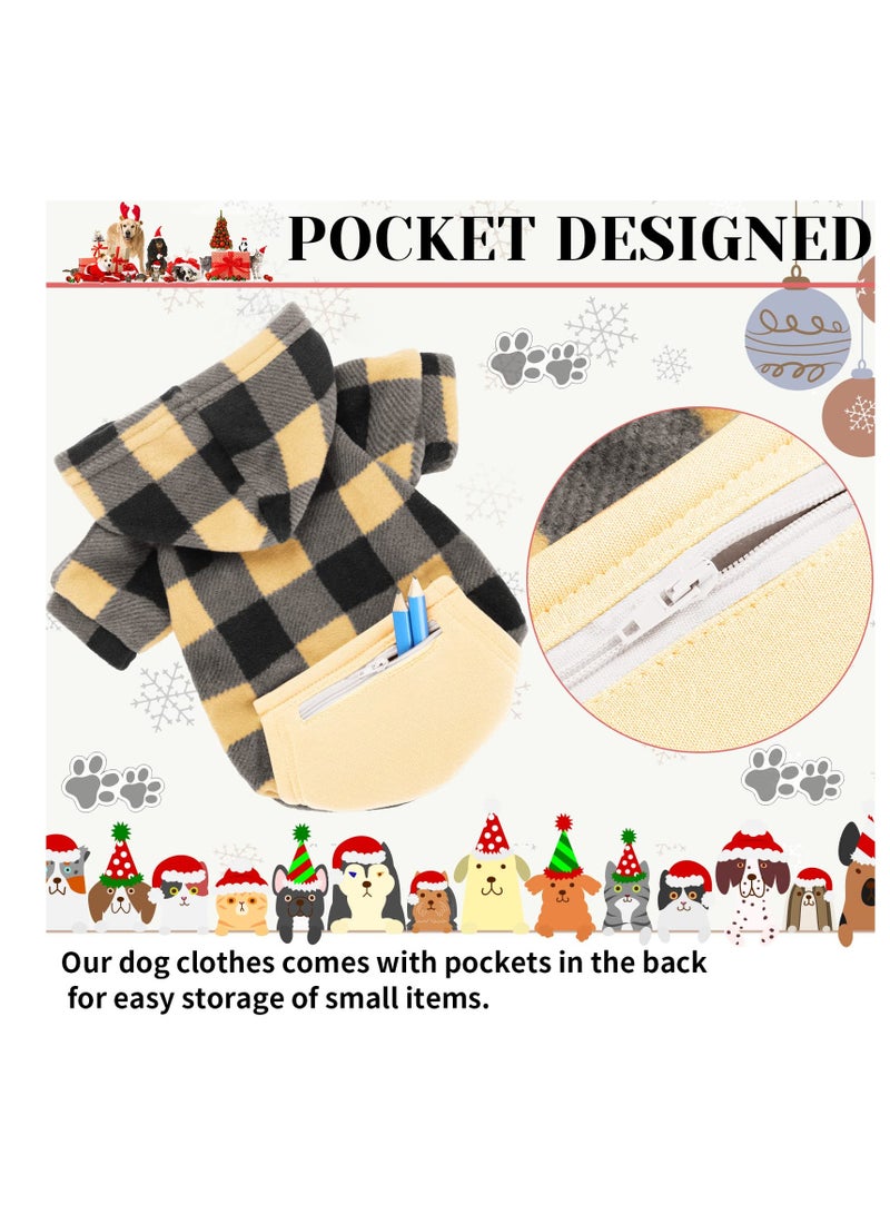 SYOSI 2 Pieces Plaid Dog Hoodies Buffalo Dog Hooded Sweatshirts Dog Cold Weather Coats Pet Clothes Apparel with Pocket for Small Medium Dogs (Black White, Beige Black,Medium) - Image 4