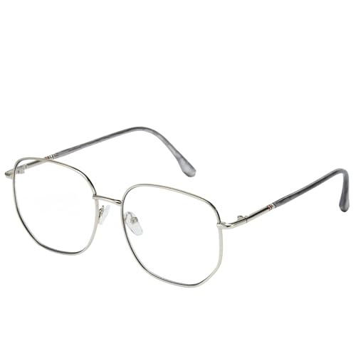 Cyxus Photochromic Blue Light Glasses for Men Women Computer Glasses UV Protection Glasses 8261 Bright Silver Frame White Lens - Image 1