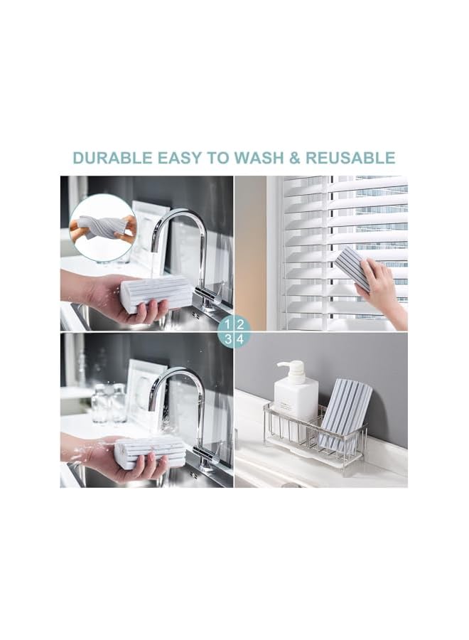 promass Damp Clean Duster, 4 Pack Magic Sponge Eraser Brush, Reusable Non-Scratch Cleaning Damp Duster for Housekeeping, Blinds, Glass, Baseboards, Vents, Window Track Grooves and Faucets - Image 3