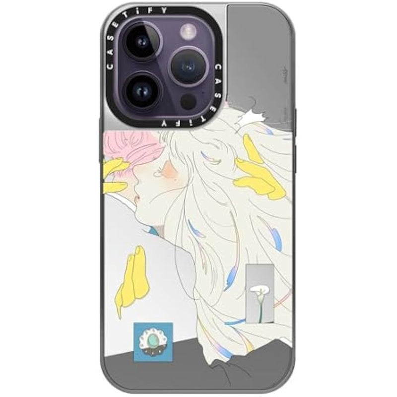 Casetify Mirror Case for iPhone 14 Pro Compatible with Magsafe - A Hug by SAITEMISS - Silver on Silver - Image 2