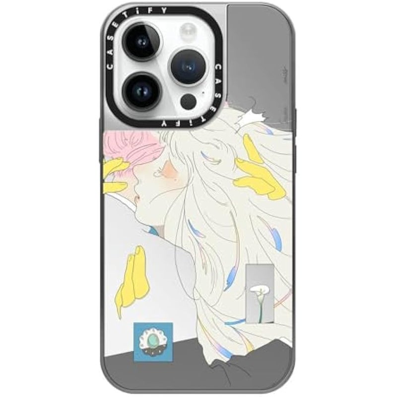 Casetify Mirror Case for iPhone 14 Pro Compatible with Magsafe - A Hug by SAITEMISS - Silver on Silver - Image 1
