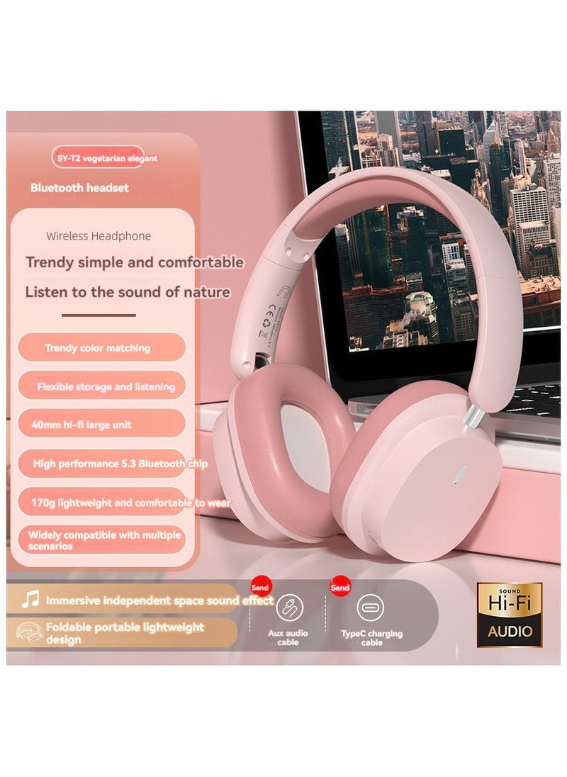 QCY H3 ANC wireless headphones with active noise cancellation, high-resolution audio, Bluetooth 5.4, microphone, 60 hours playback, multi-point connection, foldable design（pink） .