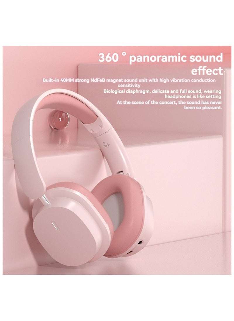 QCY H3 ANC wireless headphones with active noise cancellation, high-resolution audio, Bluetooth 5.4, microphone, 60 hours playback, multi-point connection, foldable design（pink） .