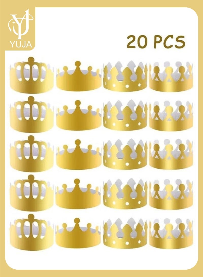 YUJA 20 Pieces Gold, 4 Styles Adjustable Party Hats, Paper Crowns for Birthdays, Queens, Jubilee Decorations for Celebrations, Jubilee Parties - Image 1