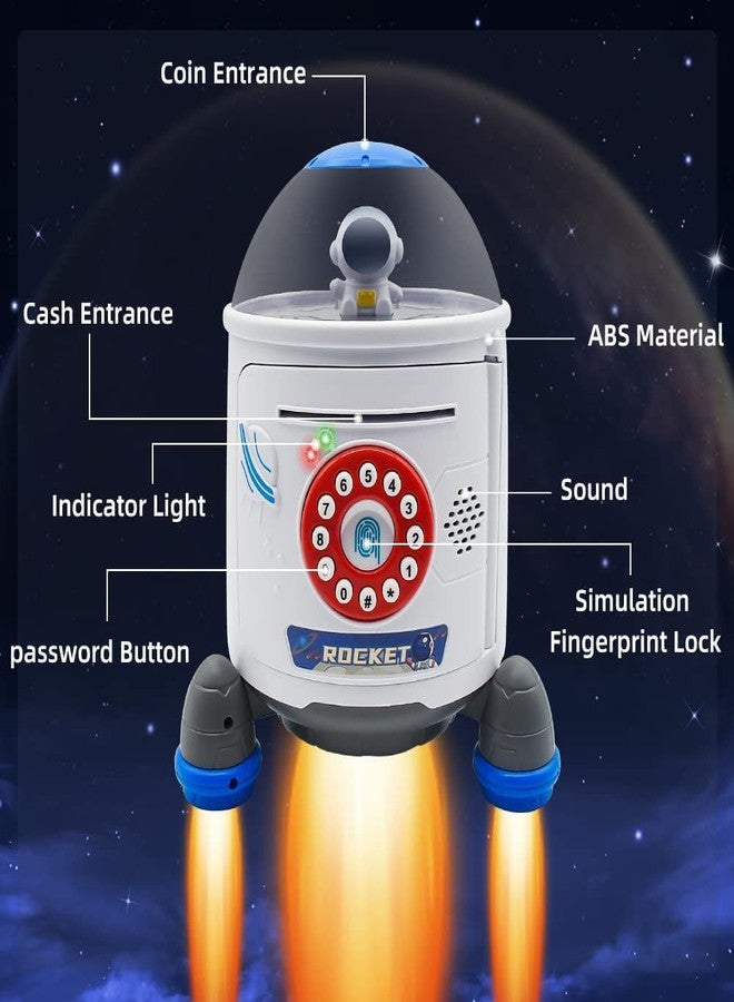 BAREPEPE Space Rocket Mini Atm Savings Piggy Bank For Girs And Boys, Finger Sensor Password Kids Safe Box - White, Modern - Image 5