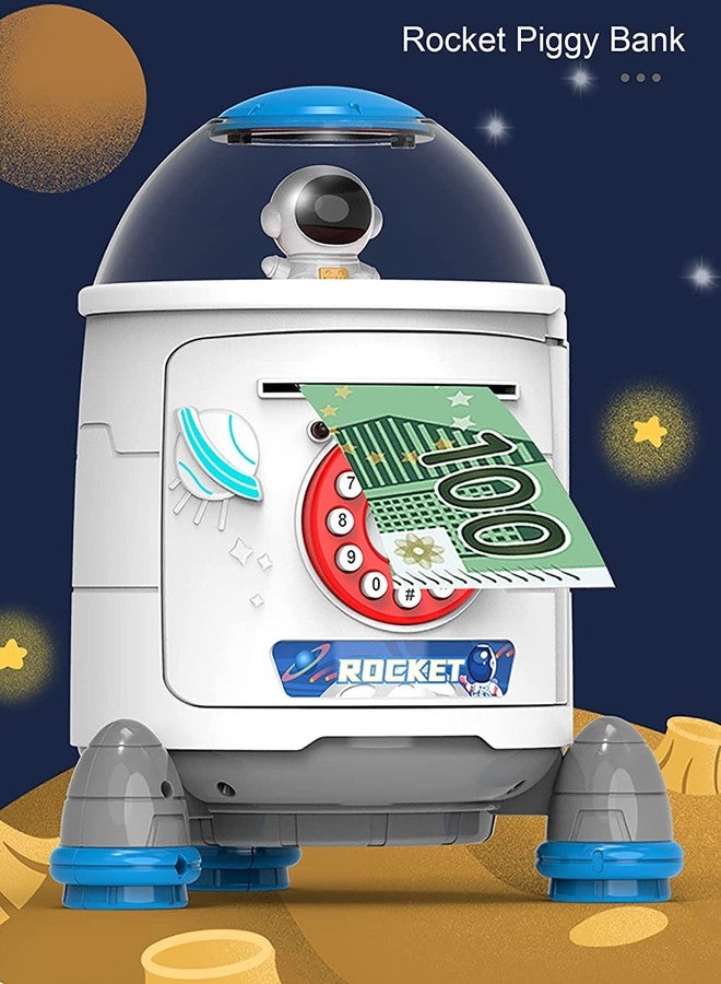 BAREPEPE Space Rocket Mini Atm Savings Piggy Bank For Girs And Boys, Finger Sensor Password Kids Safe Box - White, Modern - Image 2