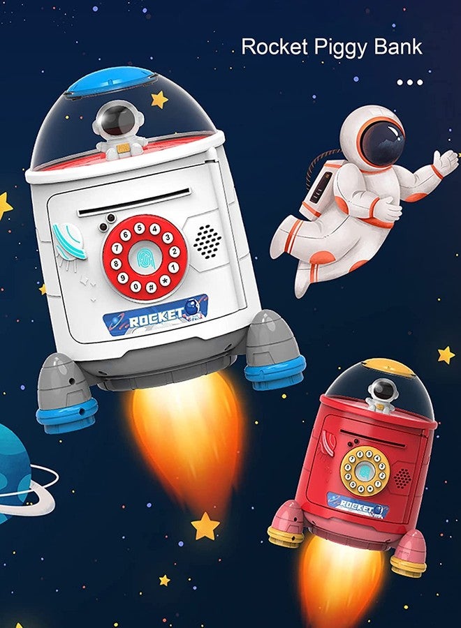BAREPEPE Space Rocket Mini Atm Savings Piggy Bank For Girs And Boys, Finger Sensor Password Kids Safe Box - White, Modern - Image 3