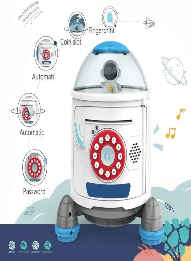 BAREPEPE Space Rocket Mini Atm Savings Piggy Bank For Girs And Boys, Finger Sensor Password Kids Safe Box - White, Modern - Image 4