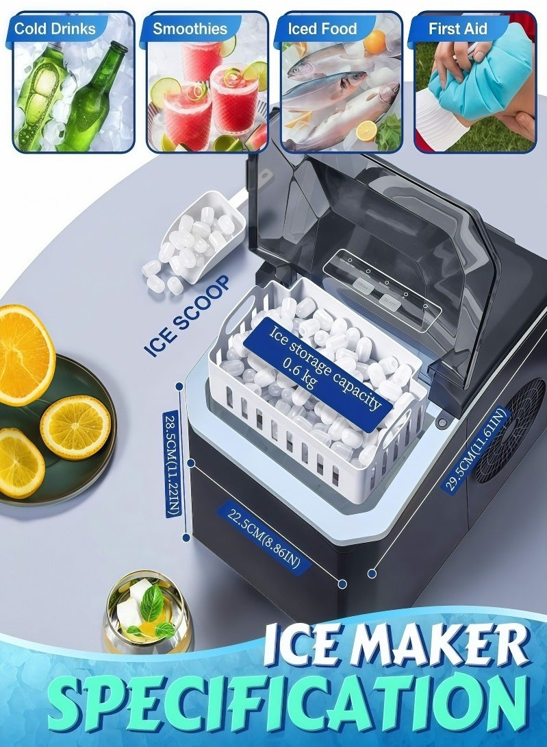 Vizo Hise Countertop Ice Maker, Portable Ice Making Machine 9 Cubes in 6 Mins, 15kg/24Hrs, 2 Sizes, Auto-Cleaning Function, Ice Machine w/Basket & Scoop for  Home, Party, RV, Camping - Image 4