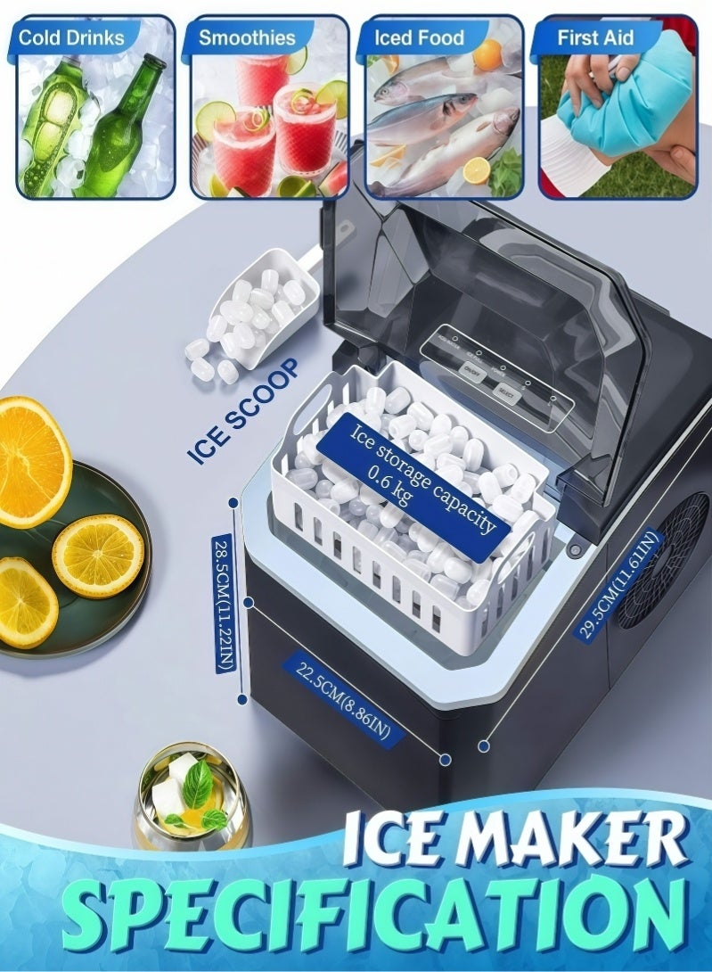 Vizo Hise Countertop Ice Maker, Portable Ice Making Machine 9 Cubes in 6 Mins, 15kg/24Hrs, 2 Sizes, Auto-Cleaning Function, Ice Machine w/Basket & Scoop for  Home, Party, RV, Camping - Image 4