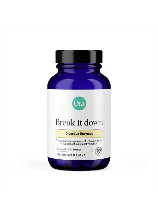 Ora Organic Multi-Enzyme Supplement - Vegan, Gluten Free Enzymes for Digestion with Probiotics for Gut Health, Bloating, Constipation and Gas Relief - 30 Easy to Swallow Capsules  - Image 1