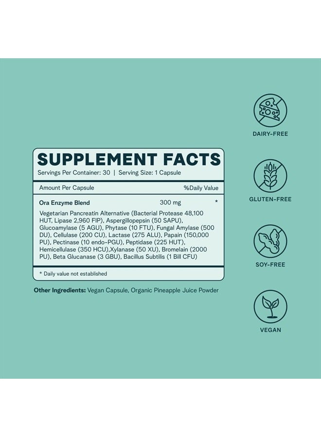 Ora Organic Multi-Enzyme Supplement - Vegan, Gluten Free Enzymes for Digestion with Probiotics for Gut Health, Bloating, Constipation and Gas Relief - 30 Easy to Swallow Capsules  - Image 5