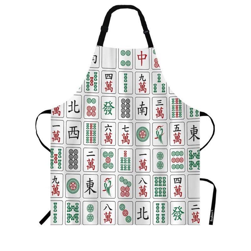 Beabes MaJiang Tiles Chef Apron 27 X 31 Inch Bamboos Dots Characters from 1 to 9 and Honors Mahjong NonPilling Bib Apron for BBQ Grilling Gardening with Adjustable Neck Strap