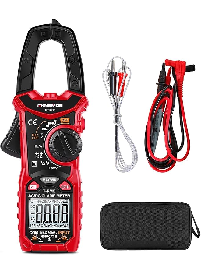 FNNEMGE HT206D Clamp Meter, 6000 Counts Auto-Range Multimeter 600A AC/DC Current, 600V AC/DC Voltage with LCD Backlit, Capacitance, Continuity, Resistance, Duty, Diodes, Frecruncy, Temperature, NCV - Image 1