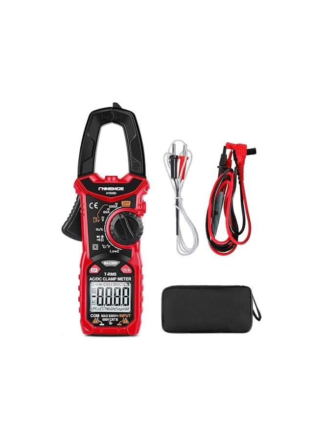 FNNEMGE HT206D Clamp Meter, 6000 Counts Auto-Range Multimeter 600A AC/DC Current, 600V AC/DC Voltage with LCD Backlit, Capacitance, Continuity, Resistance, Duty, Diodes, Frecruncy, Temperature, NCV - Image 2