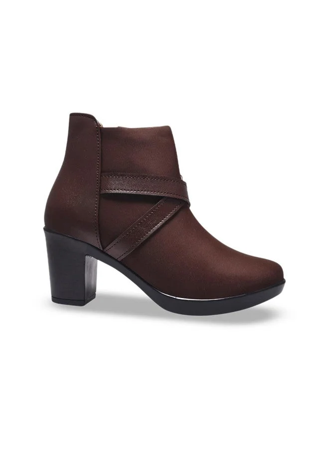 شوتوبيا Shoetopia Women's  Ankle Boots with Block Heel and Cross Strap Design – Stylish Comfortable Casual & Party Footwear