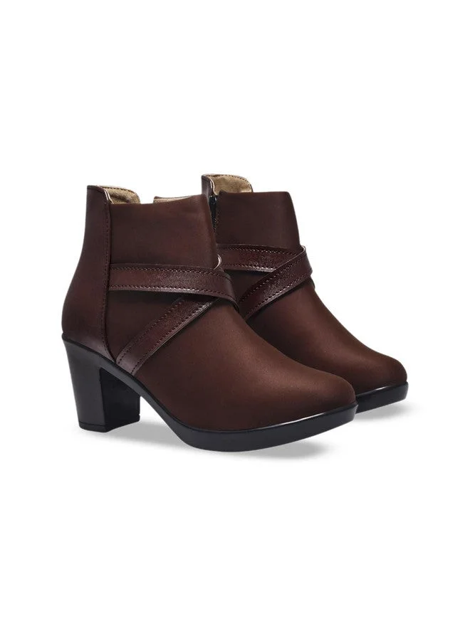 شوتوبيا Shoetopia Women's  Ankle Boots with Block Heel and Cross Strap Design – Stylish Comfortable Casual & Party Footwear