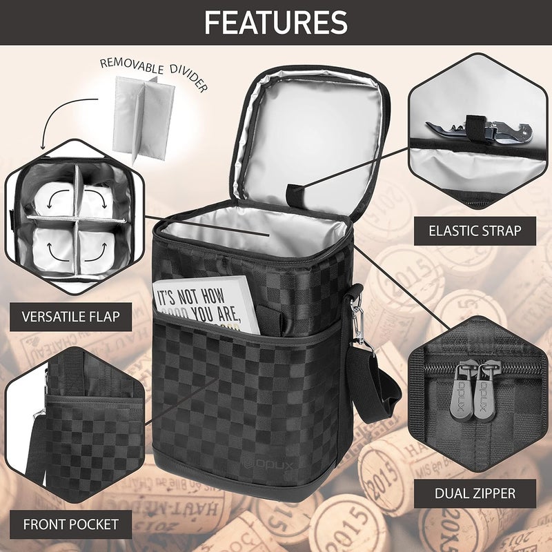 OPUX 4,6 Bottle Wine Bag Tote Carrier | Leakproof Insulated Wine Cooler Bag for Travel, BYOB, Picnic | Padded Portable Wine Bottle Bag for Dinner Party, Christmas Gift for Wine Lovers, Women, Men - Image 4