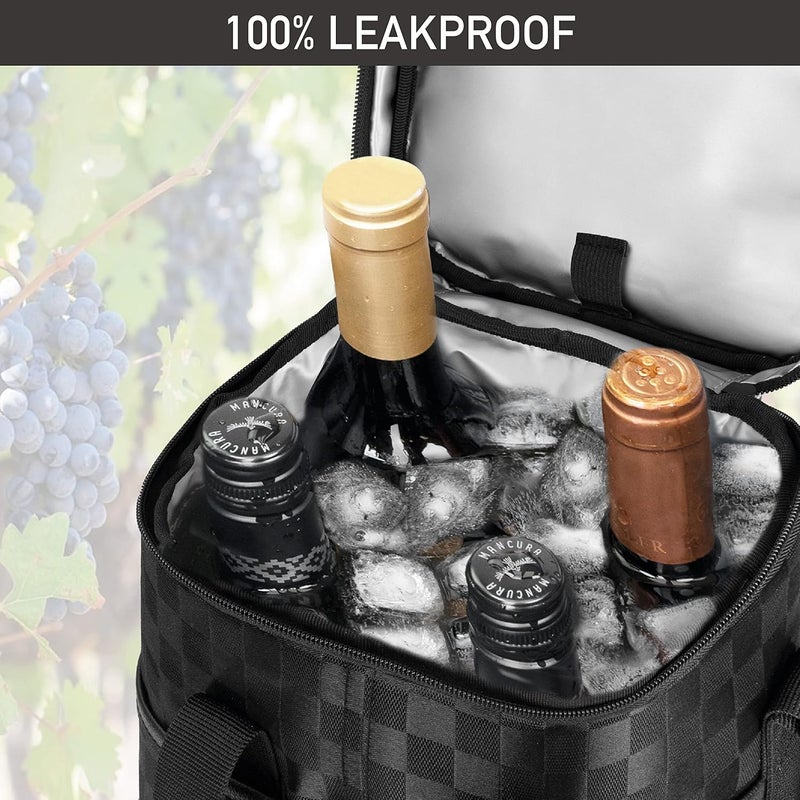 OPUX 4,6 Bottle Wine Bag Tote Carrier | Leakproof Insulated Wine Cooler Bag for Travel, BYOB, Picnic | Padded Portable Wine Bottle Bag for Dinner Party, Christmas Gift for Wine Lovers, Women, Men - Image 5