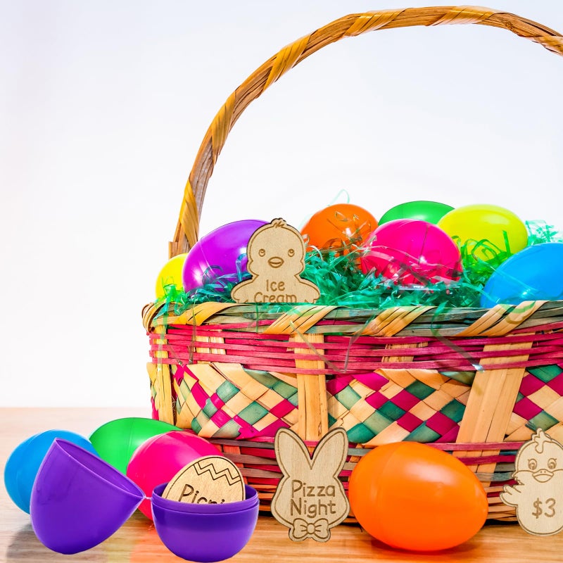 Medoore 36 Pieces Easter Basket Egg Tokens Easter Reward Tokens Easter Egg Tokens Easter Egg Fillers with 36 Different Engraved Sayings 7 Different Colorful Designs for Easter Day - Image 5