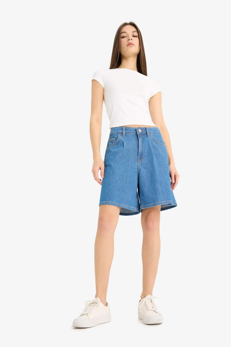 DeFacto High Waist Soft Denim Bermuda Shorts