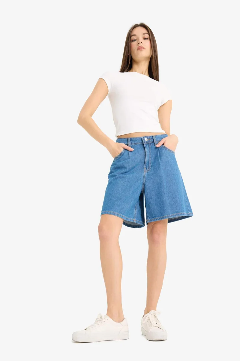 DeFacto High Waist Soft Denim Bermuda Shorts