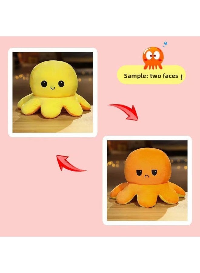 Angry Expression Octopus Doll Double Sided Flip Change Face Plush Toy Children's Eight Armed Fish Crystal Ultra Soft PP Cotton Filling-Specifications:Orange-Yellow-Color:30cm  - Image 1
