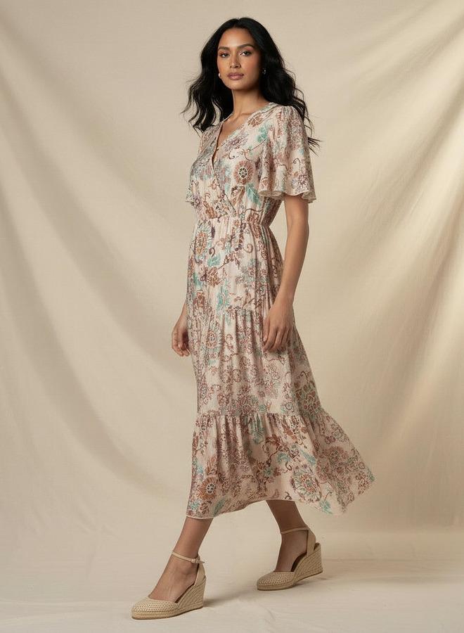 Splash FAV Tiered Midi Viscose Wrap Dress with Floral Print - Image 2