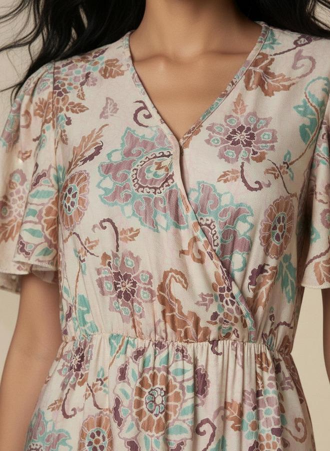 Splash FAV Tiered Midi Viscose Wrap Dress with Floral Print - Image 4