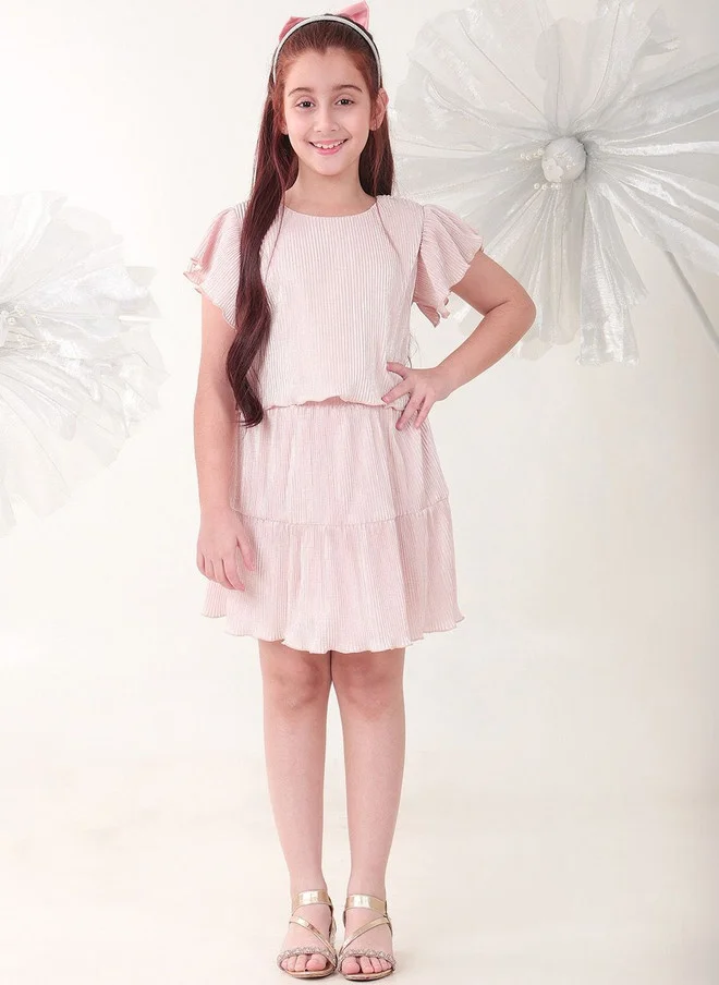 Bonkids BONKIDS Peach Satin Fit & Flare Dress with Flutter Sleeves