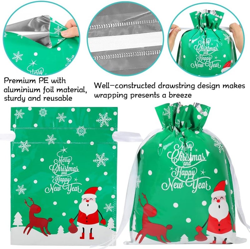 HRX Package 30pcs Foil Drawstring Christmas Gift Bags Assorted Sizes, Holiday Gift Wrapping Sacks Xmas Pouches for Presents - Image 3