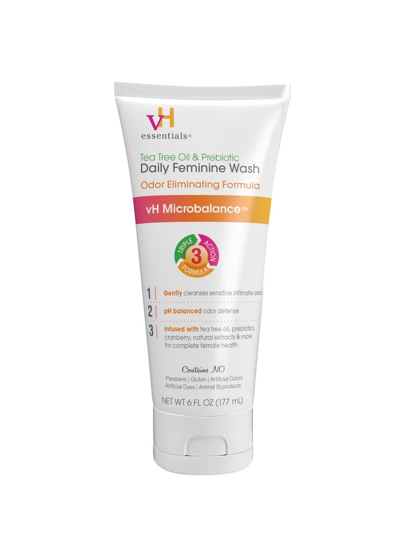 vH Essentials vH essentials, Ph Balanced Daily Feminine Wash, Tea Tree Oil & Prebiotic, 6, Fl Oz, (Pack Of 1) 54306 Clear 