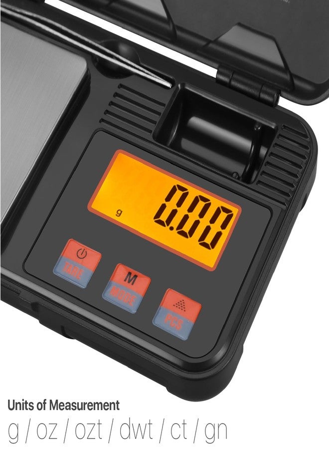 Flexzion Digital Scale Pocket Size Precision Gram Scale 200g / 0.01g, Travel Portable Mini Kitchen Food Ounces Carats/w Tweezers, LCD Light, 50 g Calibration Weight, 6 Units, Tare, Stainless Steel - Image 3