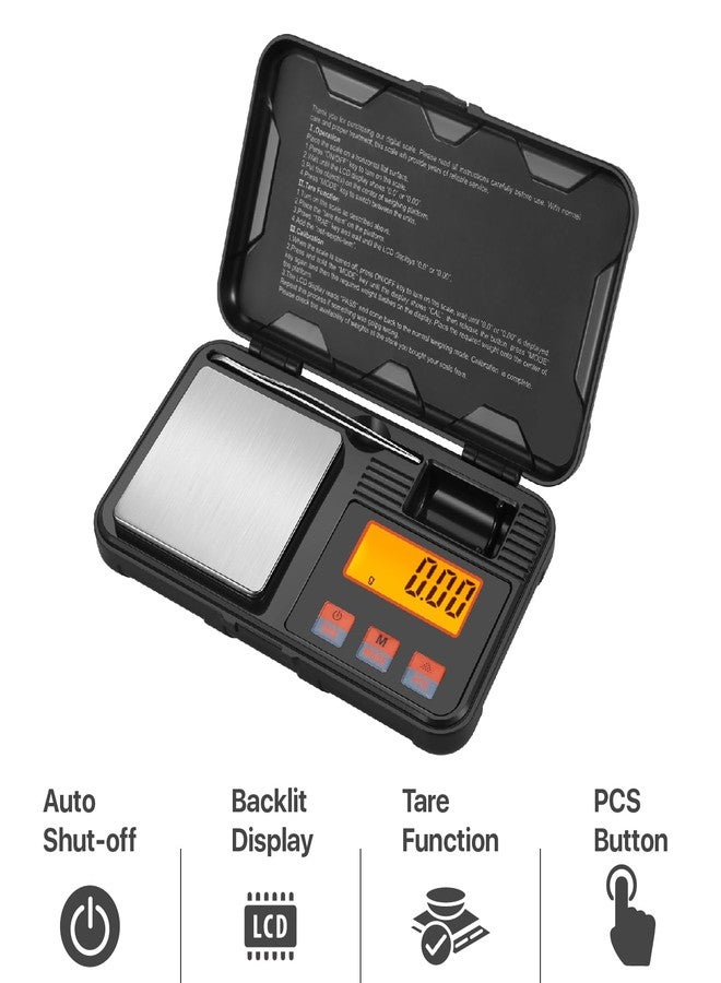 Flexzion Digital Scale Pocket Size Precision Gram Scale 200g / 0.01g, Travel Portable Mini Kitchen Food Ounces Carats/w Tweezers, LCD Light, 50 g Calibration Weight, 6 Units, Tare, Stainless Steel - Image 2