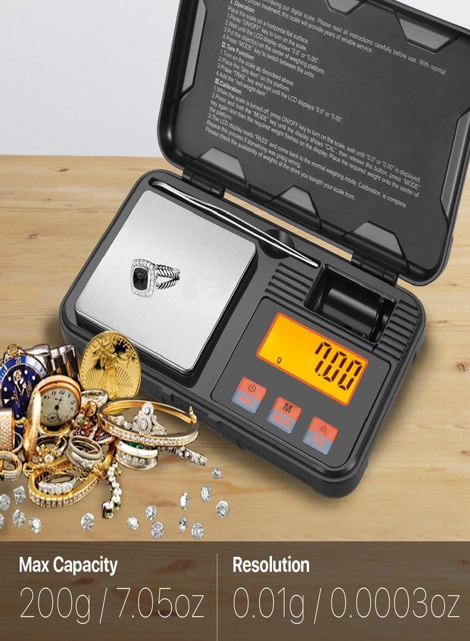Flexzion Digital Scale Pocket Size Precision Gram Scale 200g / 0.01g, Travel Portable Mini Kitchen Food Ounces Carats/w Tweezers, LCD Light, 50 g Calibration Weight, 6 Units, Tare, Stainless Steel - Image 5