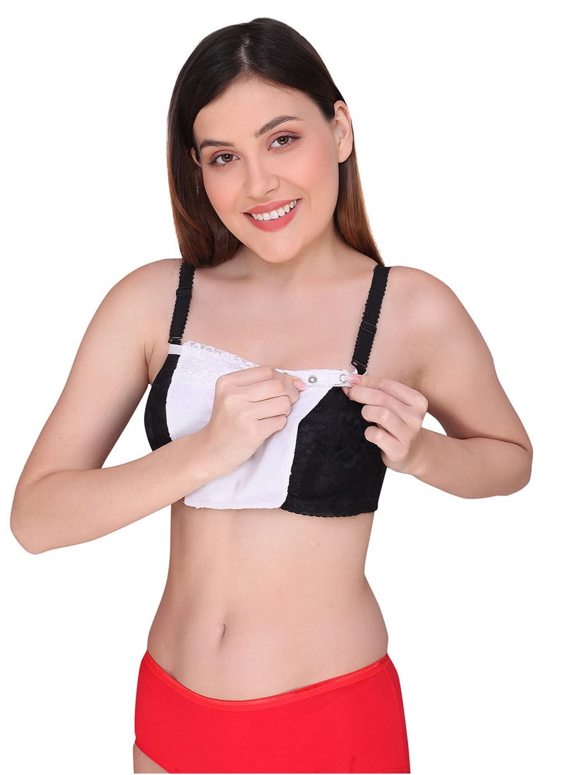 Glamroot - Women's Cotton Camisole Cleavage Cover Clip-on Mock Lace Camisecret - Set of 3 (Black, Dark Grey, Navy Blue) - Image 1