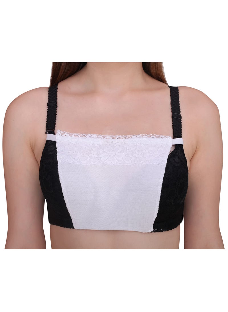 Glamroot - Women's Cotton Camisole Cleavage Cover Clip-on Mock Lace Camisecret - Set of 3 (Black, Dark Grey, Navy Blue) - Image 1