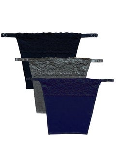 Women's Cotton Camisole Cleavage Cover Clip-on Mock Lace Camisecret - Set of 3 (Black, Dark Grey, Navy Blue)