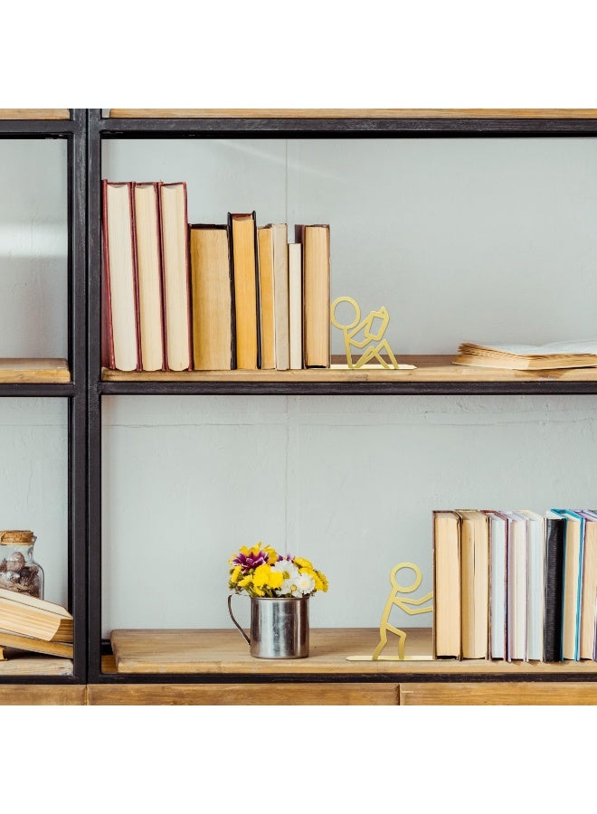 مثبتات كتب مكتبية معدنية فريدة من نوعها مثبتات كتب زخرفية لطيفة ديكور للقراءة ديكور رف الكتب للمكتب مكتبة المدرسة غرفة النوم، هدية لمحبي الكتب (ذهبي) - Image 3