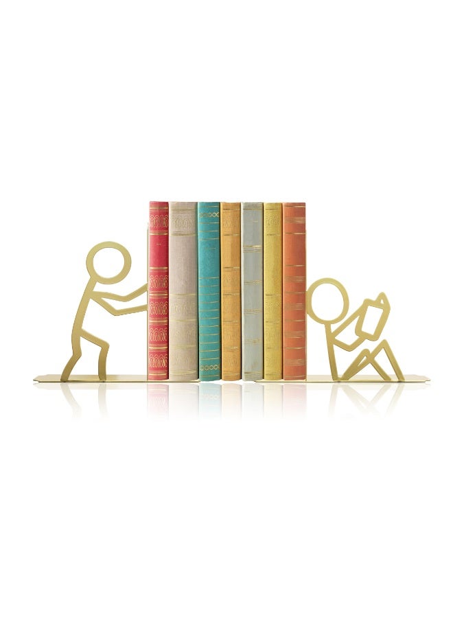 مثبتات كتب مكتبية معدنية فريدة من نوعها مثبتات كتب زخرفية لطيفة ديكور للقراءة ديكور رف الكتب للمكتب مكتبة المدرسة غرفة النوم، هدية لمحبي الكتب (ذهبي) - Image 1