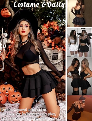 Avidlove Women Sexy Role Play Pleated Mini Skirt Solid Ruffle Lingerie(Black,L) - Image 2